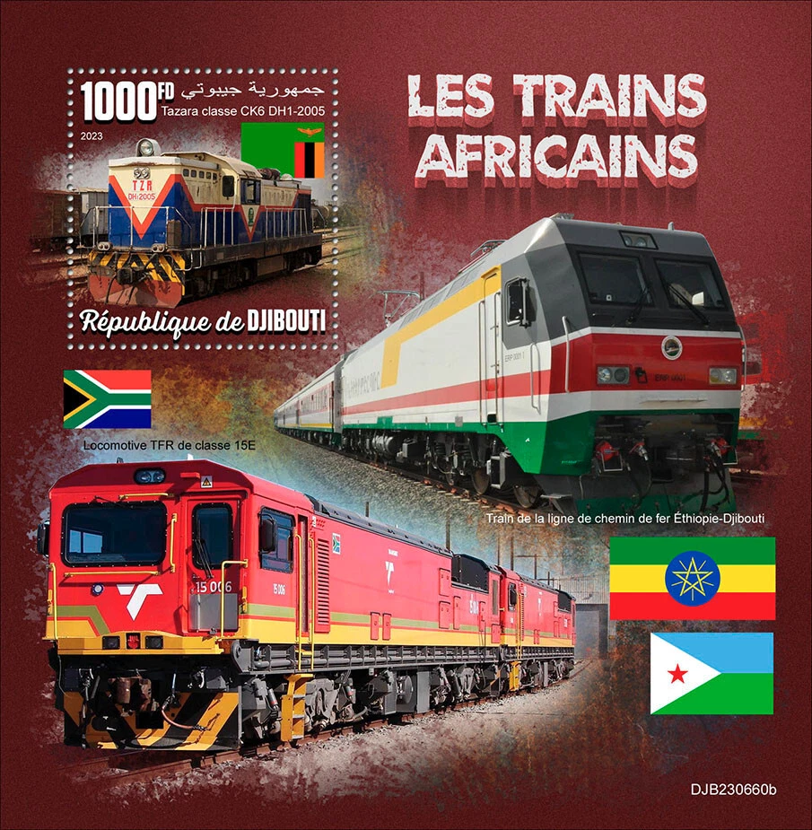 Estampillas de trenes africanos MNH 2023 Djibouti S/S Foto 1 de 1