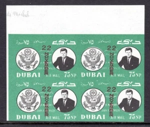 Dubai Michel #144B VF MNH 1964 John F. Kennedy November 22nd Overprint Block - Picture 1 of 1