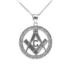 925 Sterling Silver Freemason Round Masonic Medallion Pendant Necklace