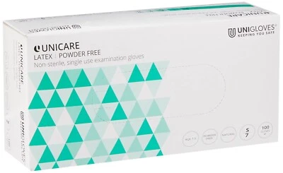 WHITE LATEX GLOVES DISPOSABLE POWDER FREE UNIGLOVES STRONG BOX 100 MEDICAL GRADE