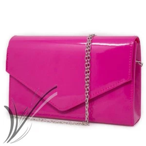 Pochette fucsia vernice lucida da donna clutch a busta fuxia elegante borsetta - Foto 1 di 2