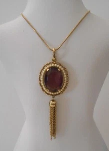 1" Oval Lila Faux Edelstein Mitte verziert mit Kunstperlen Anhänger/Quaste + Halskette - Bild 1 von 4