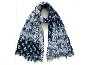 Men's Scarf 100% Cotton - Navy & White Paisley Patchwork Patterns - Picture 1 of 1