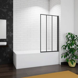 Aica 700x1400mm Matt Black Frameless Black Silk Pivot Shower Bath Screen - Picture 1 of 9