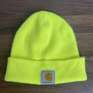 RARE Vintage Made In USA Carhartt Neon Yellow Knit Cap Snow Ski Beanie - Picture 1 of 4