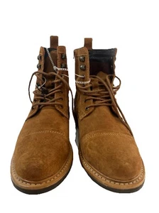 Frye Russell Herren Hellbraun Leder Wildleder Kappe Stiefel FR41606 Schnürung Reißverschluss Gr. 9 1/2 NEU - Bild 1 von 13