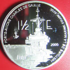 2004 REUNION 1-1/2 EURO SILVER PROOF ESSAI DE GAULLE WARSHIP AIRCRAFT CARRIER RR