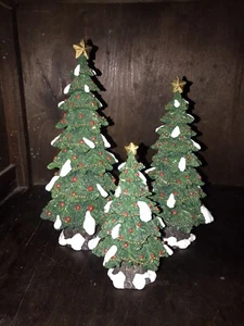 Home Interiors Christmas Tree Resin Set of 3 Snow Capped No Box - Picture 1 of 1