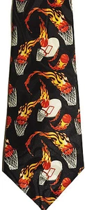 FLAME BASKET BALLS NECKTIE NEW TIE ON FIRE JUMP SHOT HOOPS NBA BACKBOARD - Picture 1 of 1