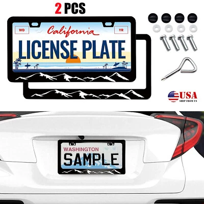 2X For Subaru Outback Mountains Raised Black Metal Car License Plate Frame Cover - Image 1 of 4