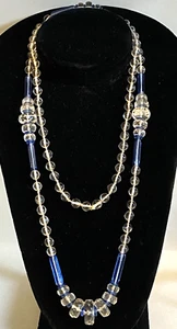 Art Deco Rock Crystal /Blue Tube Bead Antique Necklace Faceted/Polished-43" LONG - Picture 1 of 10