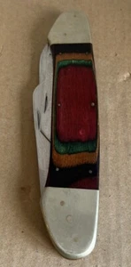 Vintage Large Frost Cutlery 8” 3 Blade Steel Knife Wood & Metal Handle - Picture 1 of 9