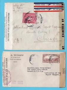 HAITI 2 censored air covers 1943-44 Cap Haitien, Port au Prince to USA - Picture 1 of 2