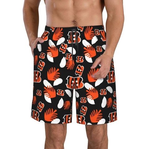 Cincinnati Bengals Men's Beach Shorts Casual Beach Pants Swim Shorts & Pockets Cover