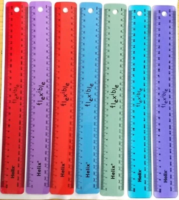 Helix Flexible Ruler Tinted or Solid Colours Plastic 30cm Assorted Colours - Image 1 of 4