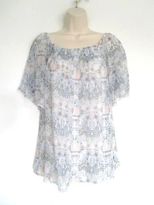 GIUSY SILK DOUBLE LAYER BLUE FLORAL Off-The-Shoulder TOP - ITALY - Size MED- NEU  - Bild 1 von 12