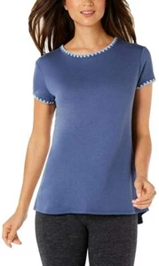 Ideology Blanket-Stitch Drop-Hem T-Shirt, KOI Blue Large - Picture 1 of 1