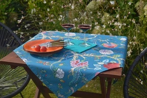 Tablecloth Provence Cotton 85x85 CM Blue Flowers Motif from France - Picture 1 of 6