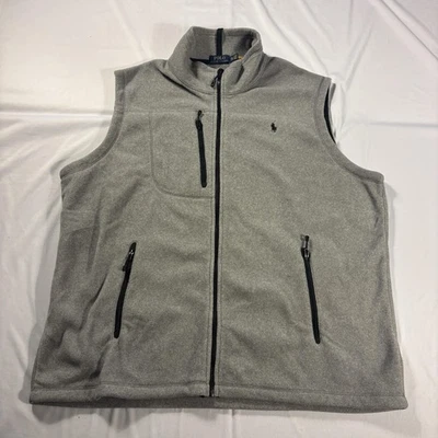Polo Ralph Lauren Fleece Vest Mens 2XL Gray Full Zip Stand Collar Pony Logo - Image 1 of 4