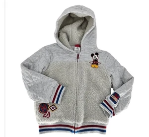 Disney Gray Mickey Mouse Fleece Sherpa Lined Hooded Zip Jacket Boys Size 5/6 - Picture 1 of 8