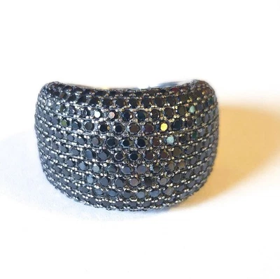 Anillo de cóctel de espinela negra de plata de ley talla 8 Foto 1 de 4