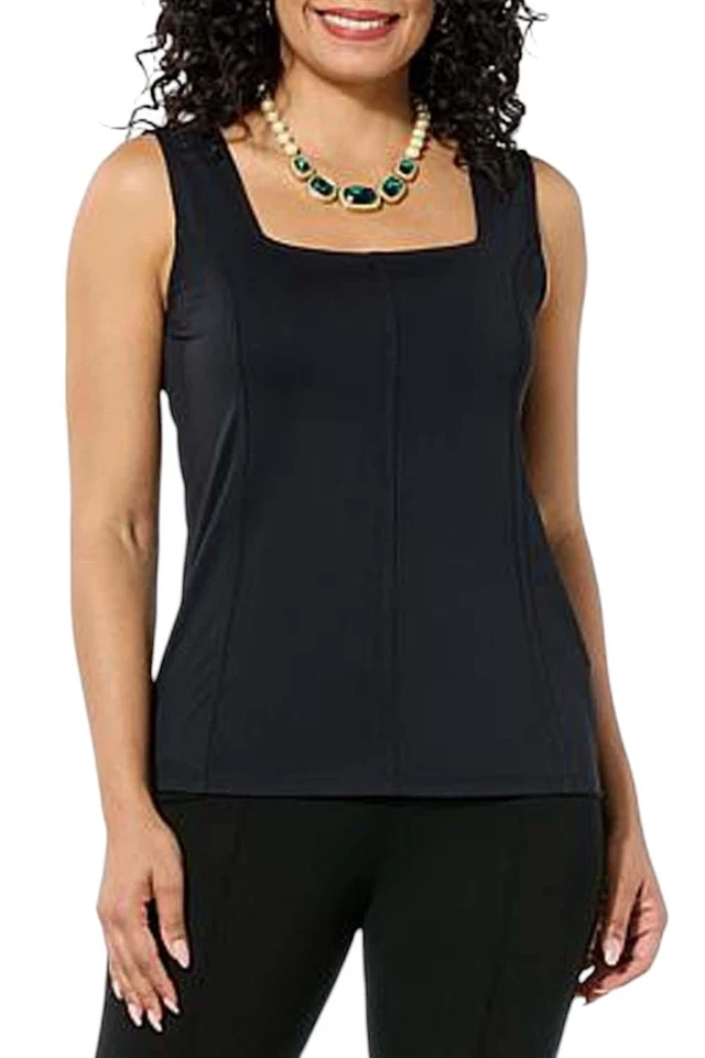 Camiseta sin mangas adelgazante estilo corsé cuello cuadrado Colleen Lopez para mujer negra Foto 1 de 1