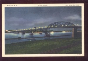 Postal vintage sin usar Peace Bridge BÚFALO NY Fort Erie ONTARIO vista nocturna - Imagen 1 de 1