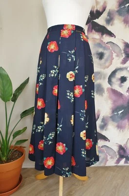 Saia longa GEIGER Áustria azul marinho floral mistura de lã tamanho 38 Reino Unido 10 - Imagem 1 de 4