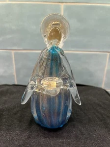 Vintage Murano Art Glass Angel Italian Figurine Blue Gold Fleck Made N Italy 7” - Picture 1 of 12