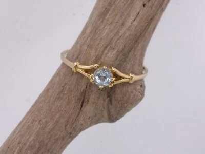 9ct Topacio Azul Oro Amarillo Solitario Redondo Talla O Compromiso Ring R233 Ru - Imagen 1 de 4