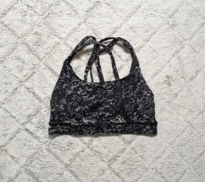 Lululemon Sports Bra Womens 2 Black White Energy Floral Cross Strap Luxtreme - Image 1 of 4