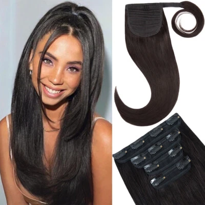 CLEARANCE Half Up Half Down Ponytail Extensions & Clip in Remy Human Hair Weft - Image 1 of 4