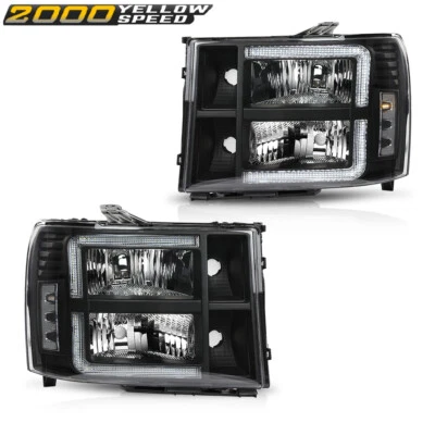 Clear/Black LED DRL Headlights Fit For 2007-2013 GMC Sierra 1500 2500 3500HD - Image 1 of 4