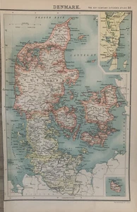 1902 Denmark Original Antique Map by John Bartholomew - Picture 1 of 3