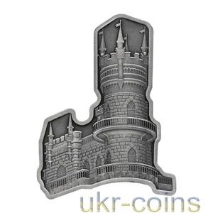 2018 Niue Swallow’s Nest Castle Silver Coin Ukraine Unusual Shape Antique Finish - Picture 1 of 8