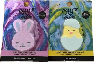 Nuevo paquete sellado de 2 bombas de baño Holler & Glow limonada rosa pollito y chicle conejito - Imagen 1 de 4