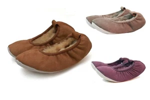 Womens Cosy Sheepskin Suede Slip On Ballerina Style Winter Slippers Girls Warm - Picture 1 of 8