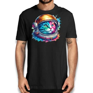 Novelty Galaxy Astronaut Cat T-shirt - Kitten Space Graphic Tee - Picture 1 of 29