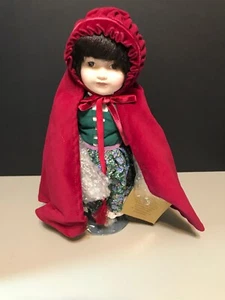 Bambola di porcellana vintage Franklin Heirloom 12" Cappuccetto Rosso - Foto 1 di 6