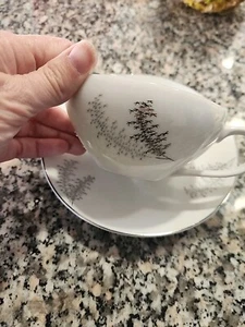 Fukagawa China Arita Silver Bamboo # 714 Cup And Saucer Set - Picture 1 of 5