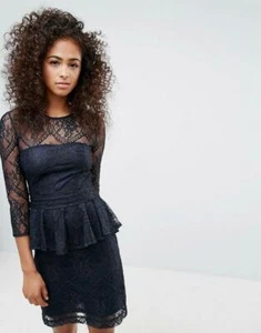 GANNI Larkin Navy Sexy Goth Lace Ruffle Dress - $292 NEW W TAGS SZ M - L - Picture 1 of 3