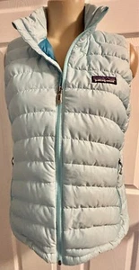 Patagonia Gilet Ladies Large Puffer Goose Down Jacket Vest Light Blue Pockets - Picture 1 of 6