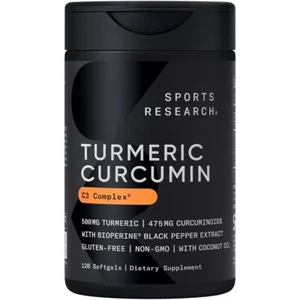 Turmeric Curcumin C3 Complex 500mg + Black Pepper + Coconut Oil (120 softgels) - Picture 1 of 7