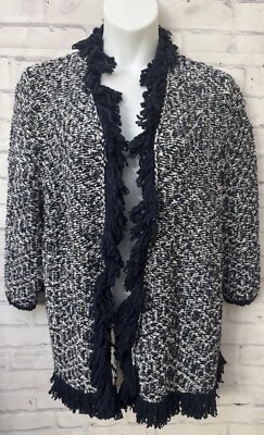 Acogedor cárdigan suéter Lane Bryant 22/24 azul blanco grueso tejido flecos nuevo Foto 1 de 4