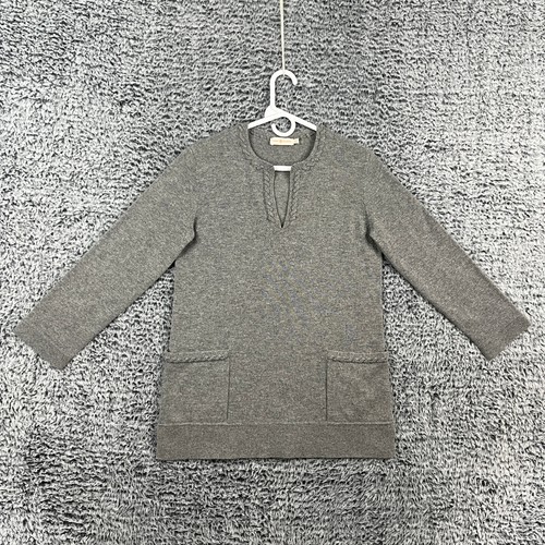 Maglione Tory Burch cashmere donna grigio medio collo buco della serratura orlo corda pullover