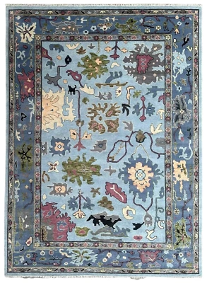 Vintage Blue Turkish Oushak Rug 7x10 8x11 9x12 10x14 12x15 Hand Knotted Area Rug - Image 1 of 4