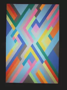Geometric Original Painting Art Hard Edge Diagonal Maze Manner Bridget Riley - Picture 1 of 4