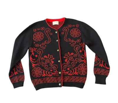 Cárdigan suéter vintage Pendleton para mujer mediano negro rojo 100 % lana virgen Foto 1 de 4