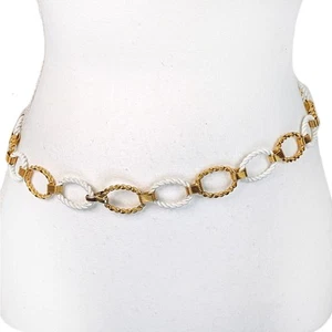 Vintage Gold Tone White Chain Link Belt 90s 80s Circle Hip Braided Metal VTG 31" - Picture 1 of 5