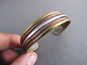 ARTISAN MIXED METAL BRASS COPPER STERLING BANGLE CUFF BRACELET - Picture 1 of 5